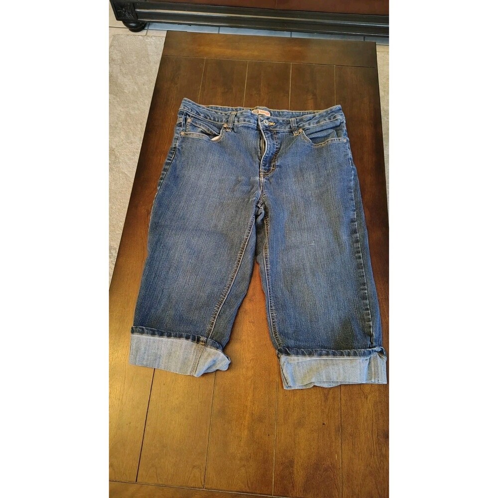 Faded Glory Jeans Womens Sz 12 Cropped Stretch Denim CAPRI Button Fly Pockets